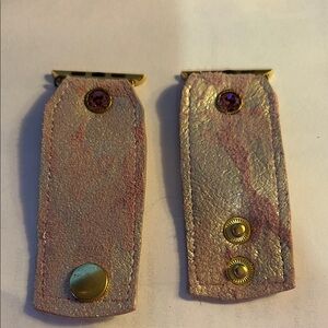 Watch Me Creations Upcycled Camo Leather Pink and Gold Apple Watch Band. Size 3